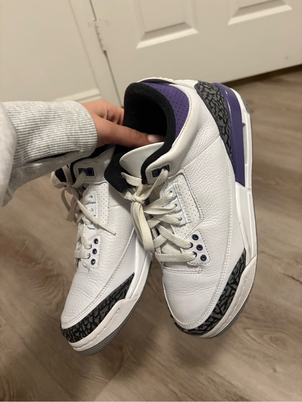 Jordan White and Purple Retro-Style Sneakers